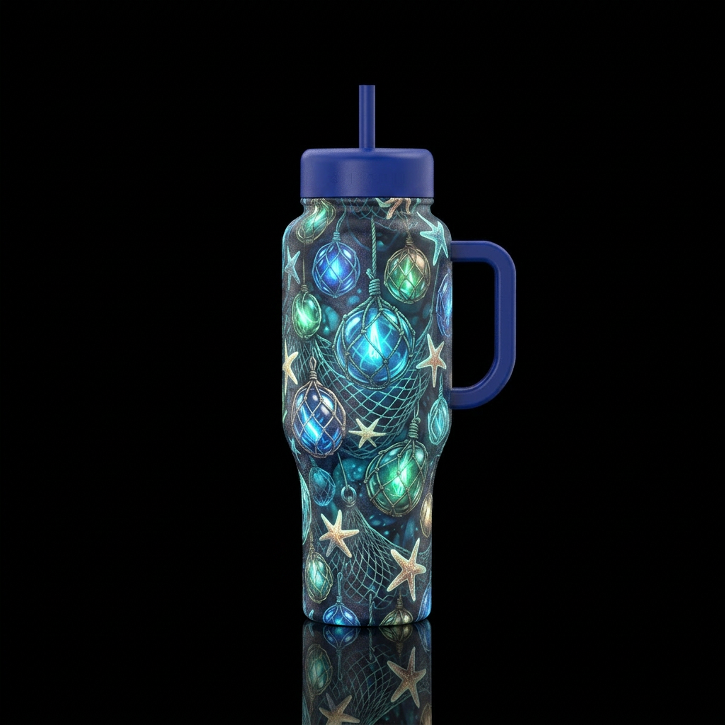 Glowy Japanese glass floats and fishing nets with ... water bottle design