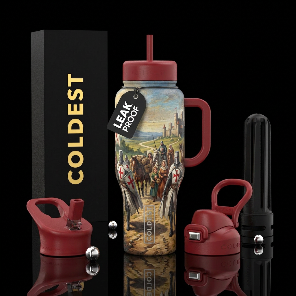 Knights Templar protecting travelers on their jour... water bottle design