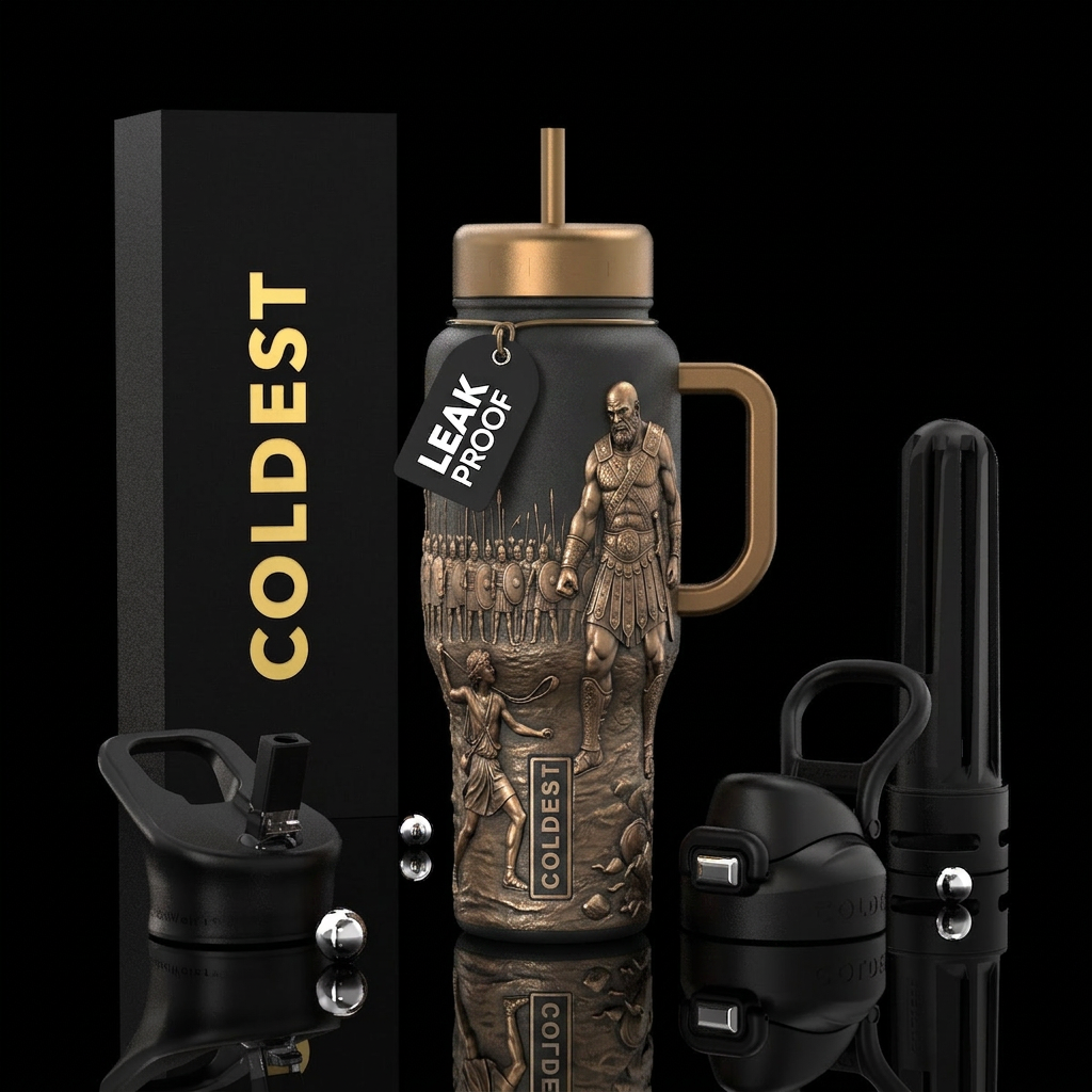 David vs the giant Goliath with the Philistine war... water bottle design
