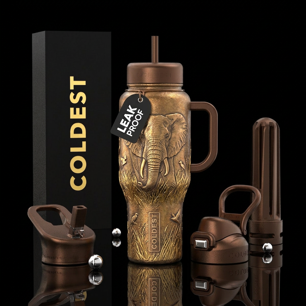 Textured bronze tumbler with Elephant hiding in th... water bottle design