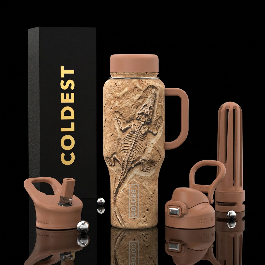 Fossil crocodile in sandstone water bottle design