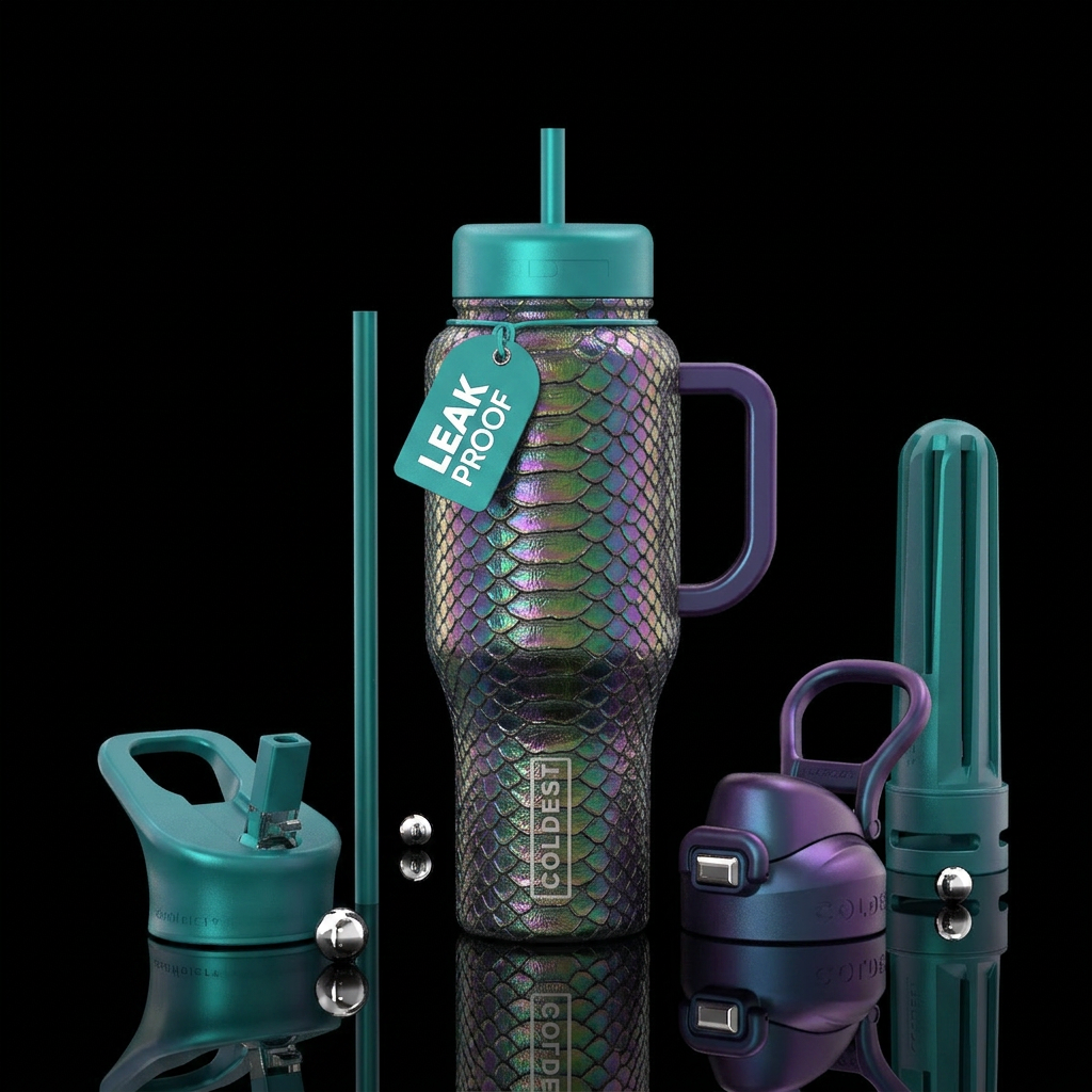 Iridescent anaconda skin water bottle design
