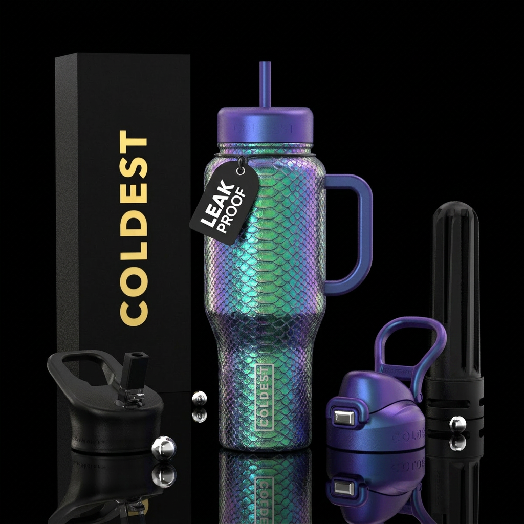 Iridescent viper skin water bottle design