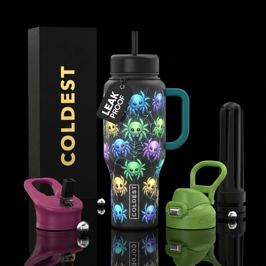 Glowy baby spiders that look cute water bottle design
