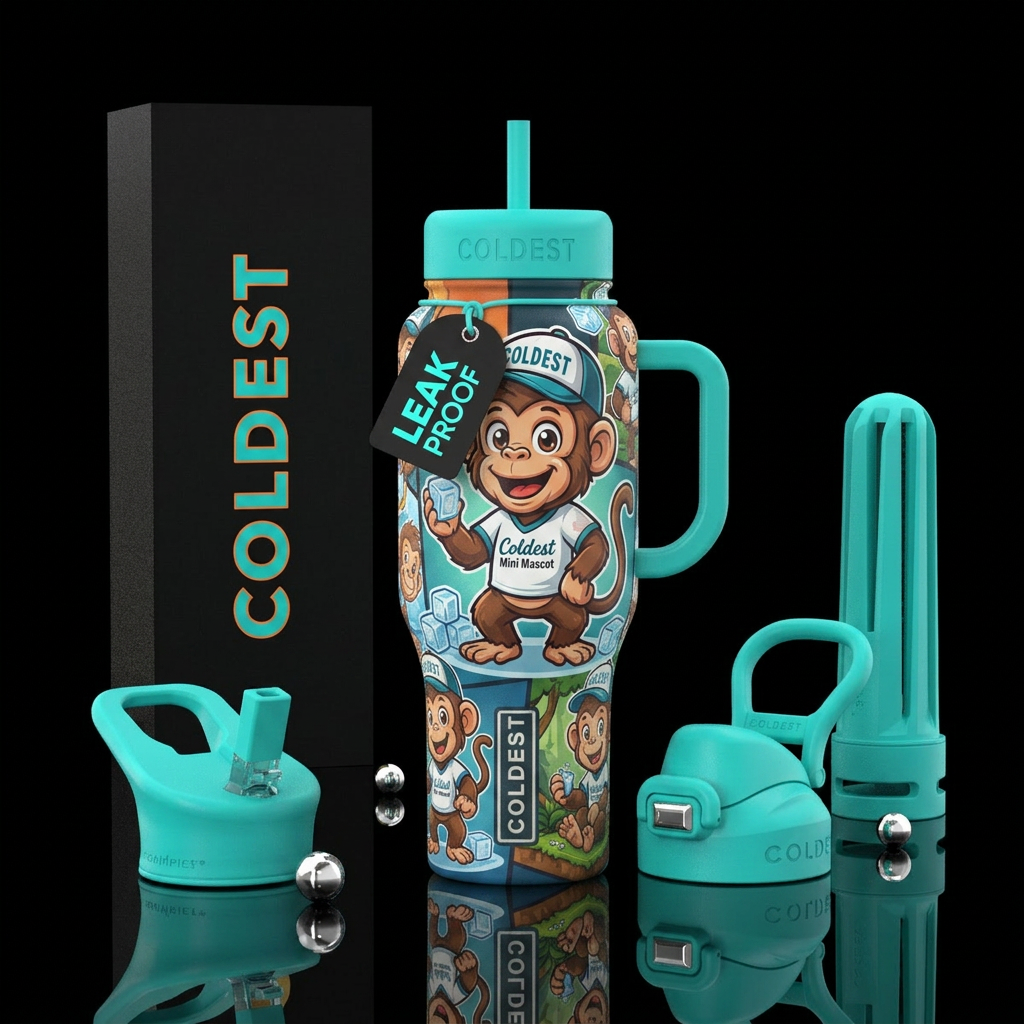Monkey in Coldest uniform is company mascot. He ha... water bottle design
