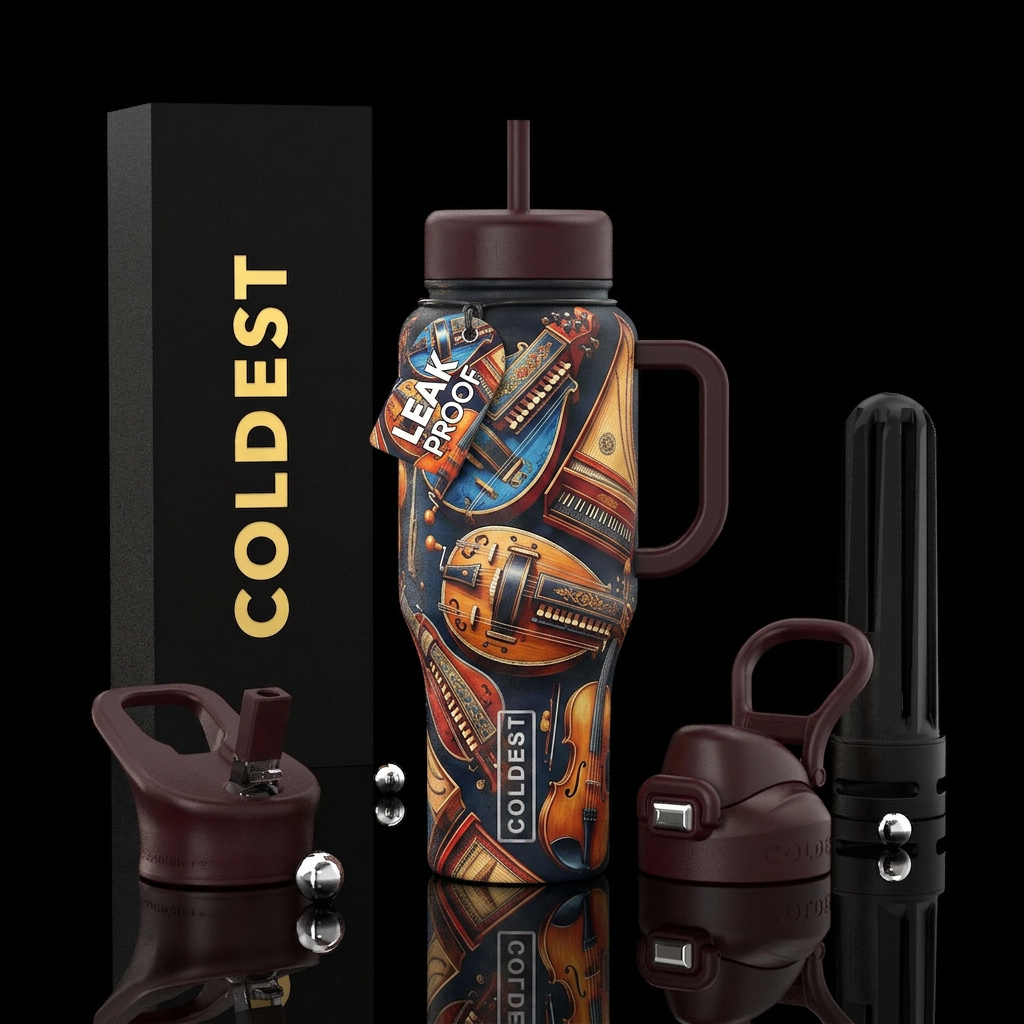 Hurry gurdies and harpsichords water bottle design