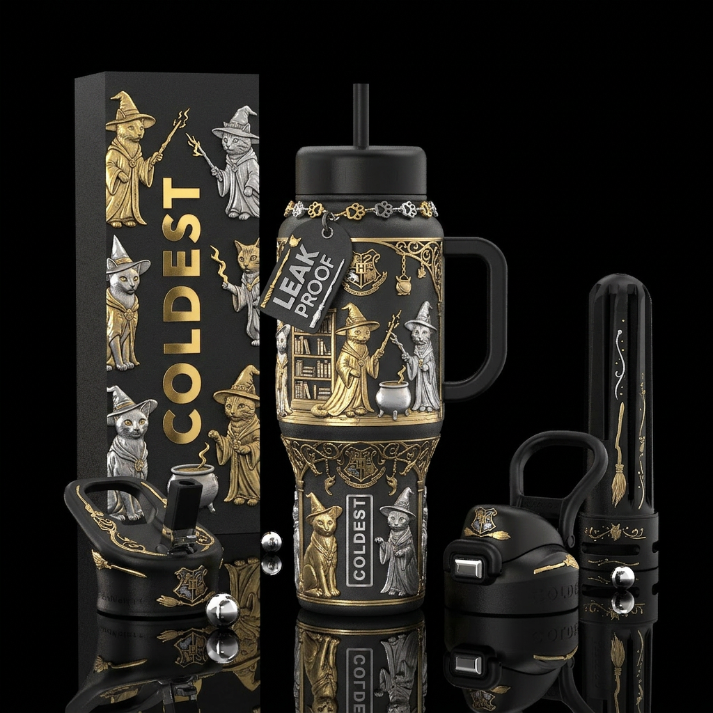 Tumbler is cast iron with gold and silver inlay ov... water bottle design