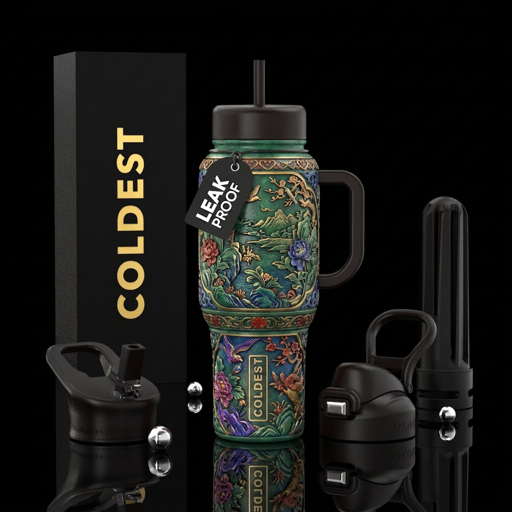 Intricate chinese carvings water bottle design