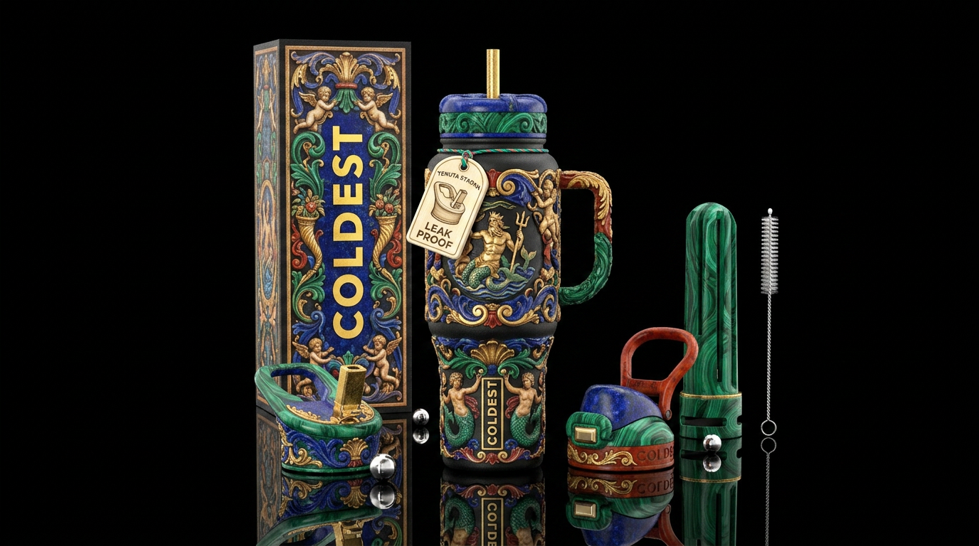Intricate Old Italian carvings water bottle design