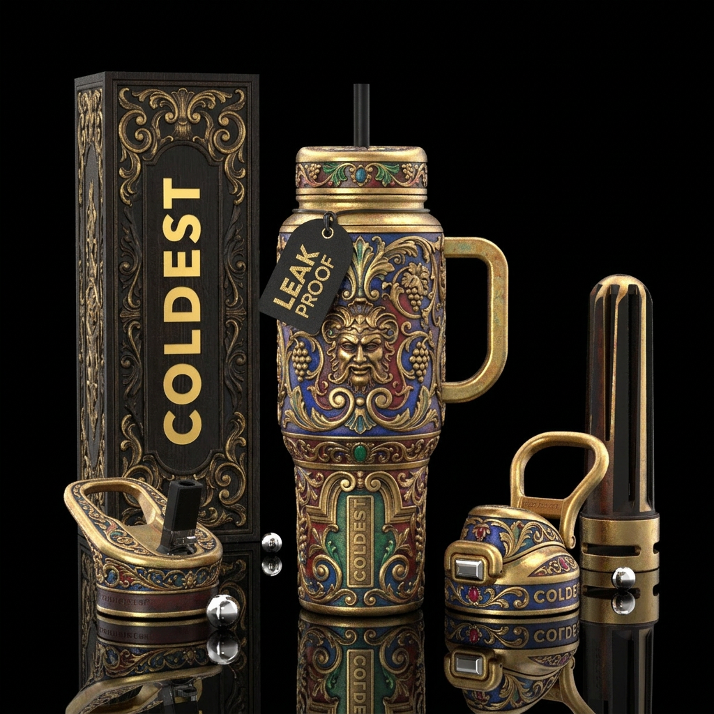 Intricate Old Italian carvings water bottle design