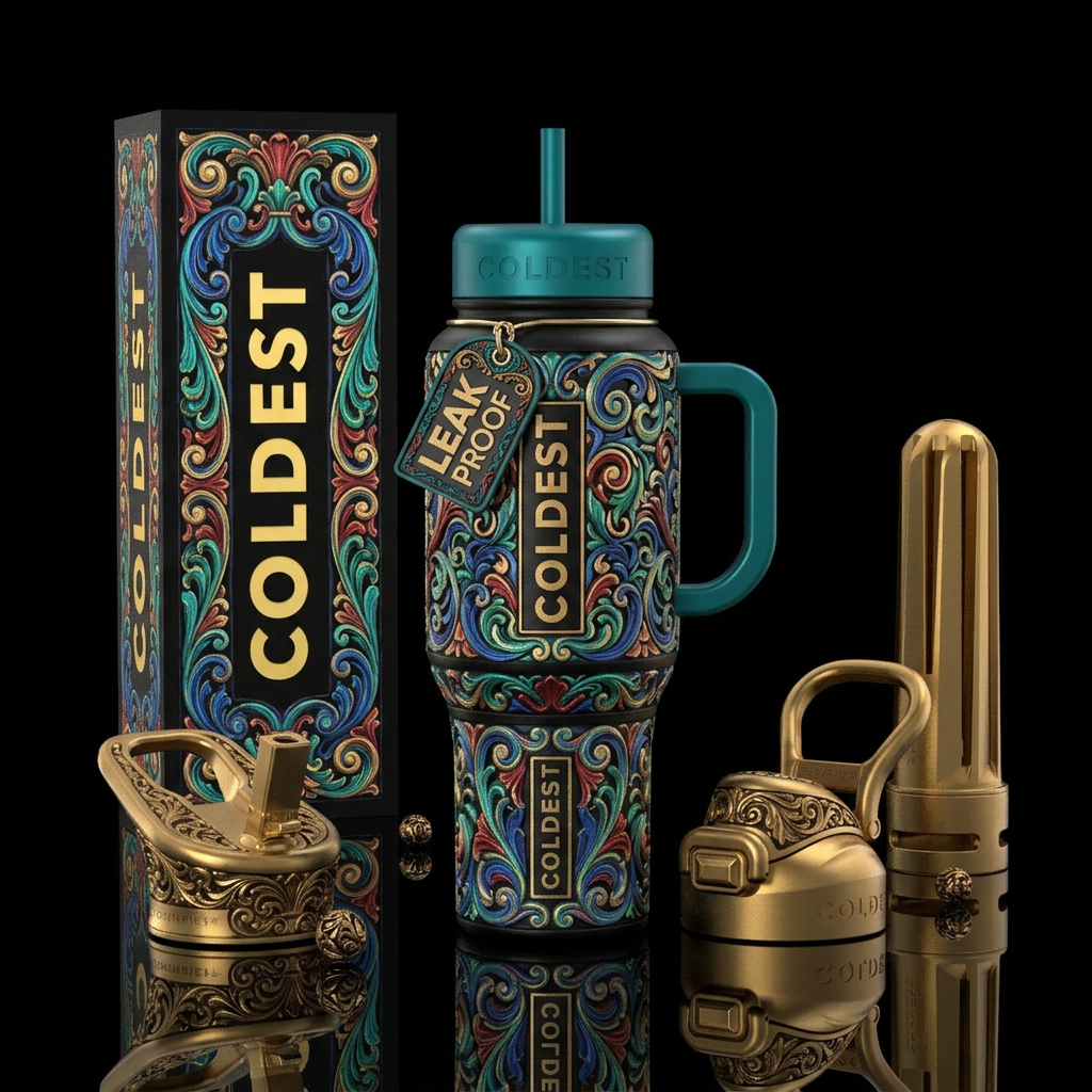 Intricate Old French carvings water bottle design