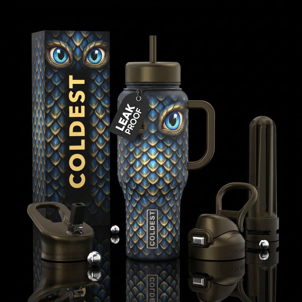 Glowy  dragons with cartoon eyes water bottle design