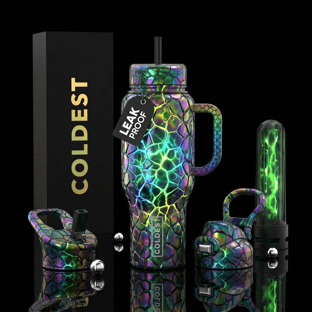 Glowy nuclear dragon egg water bottle design