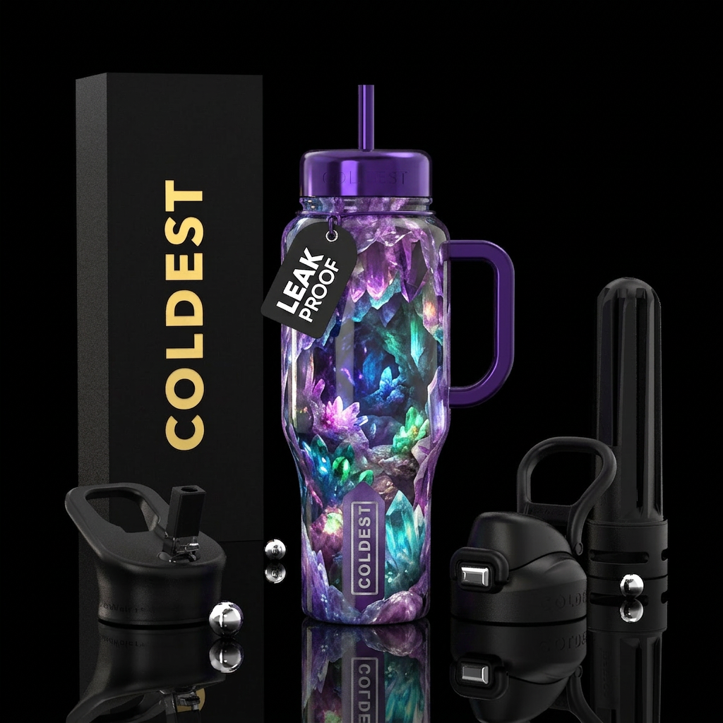 Glowy crystalline caves water bottle design
