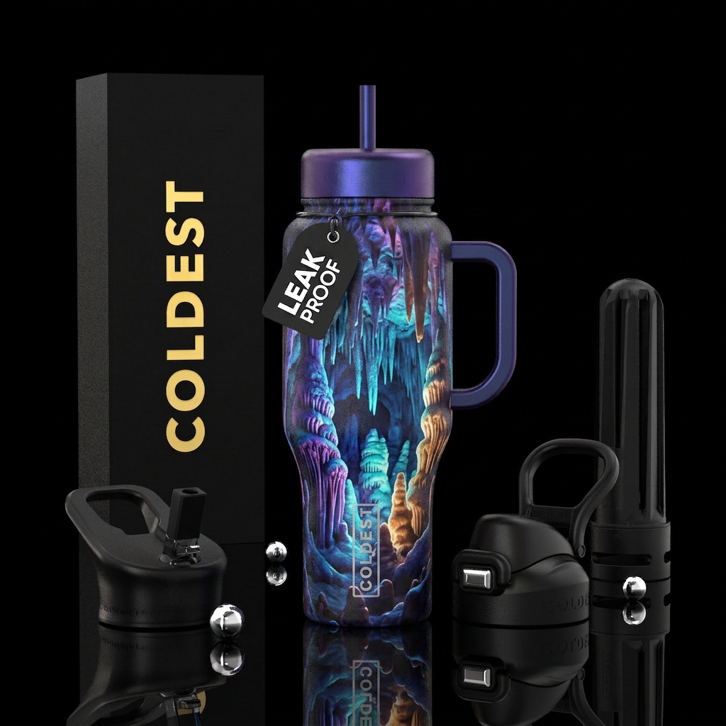 Glowy stalactite caves water bottle design