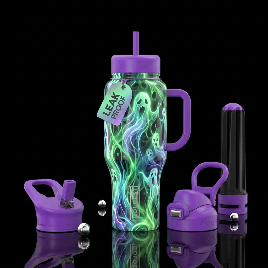 Glowy ghost slime water bottle design