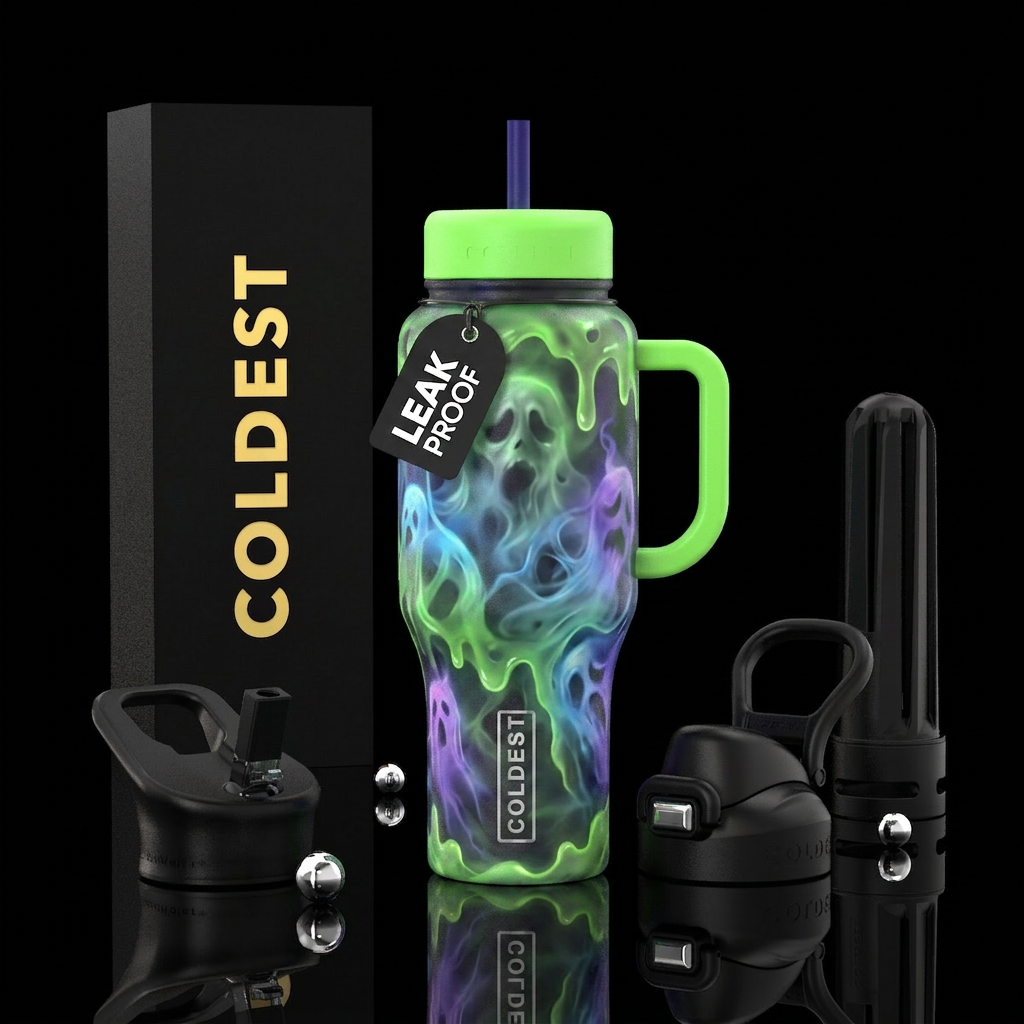Glowy ghost slime water bottle design