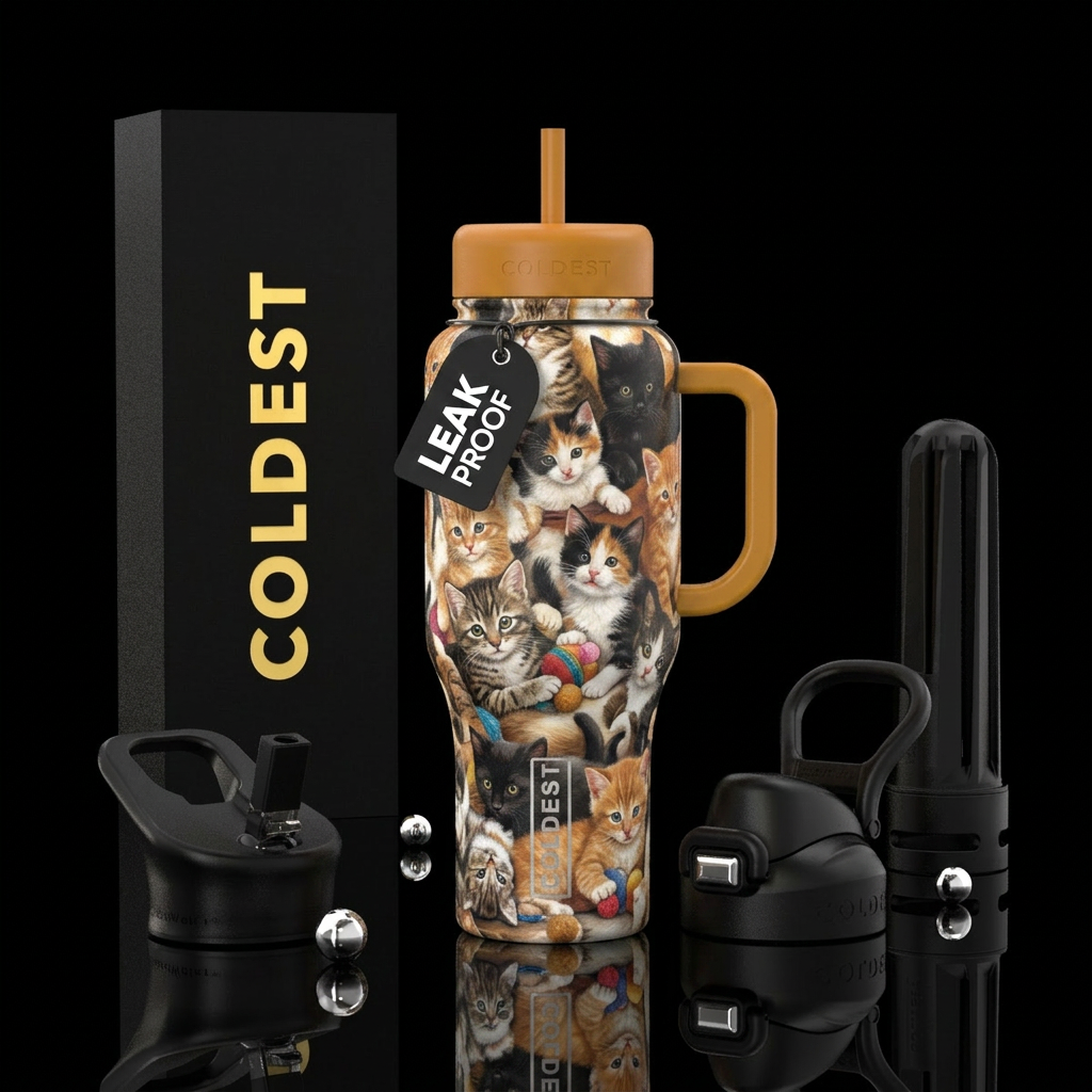 Tumbler is a playful group of kittens water bottle design