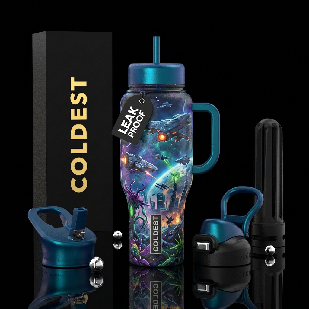 Alien invasion of earth water bottle design