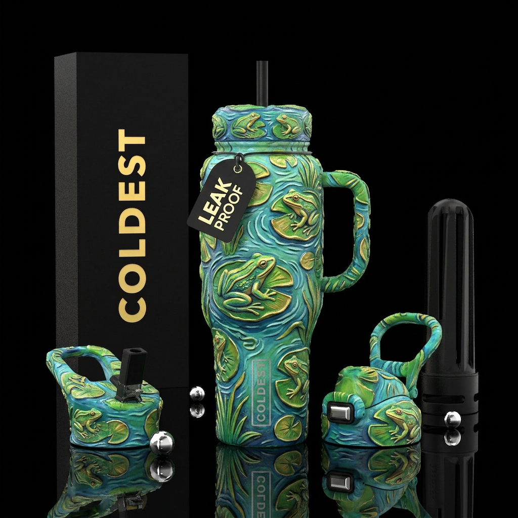 3d frogs on lillypads water bottle design