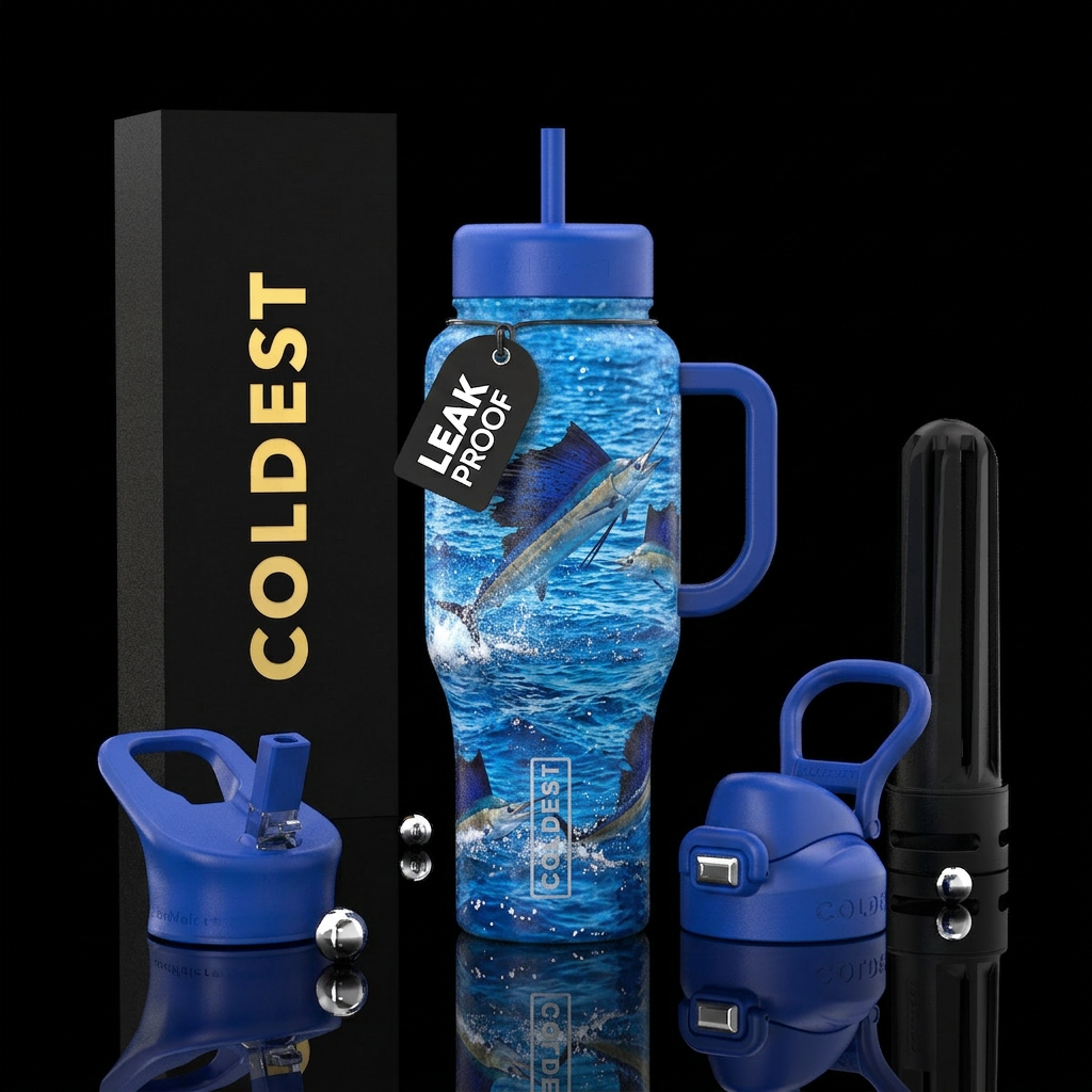 3d dailfish jumping in ocean water bottle design