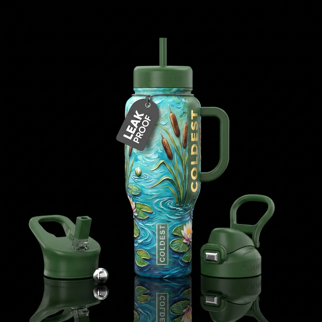 Cat tails in a pond water bottle design
