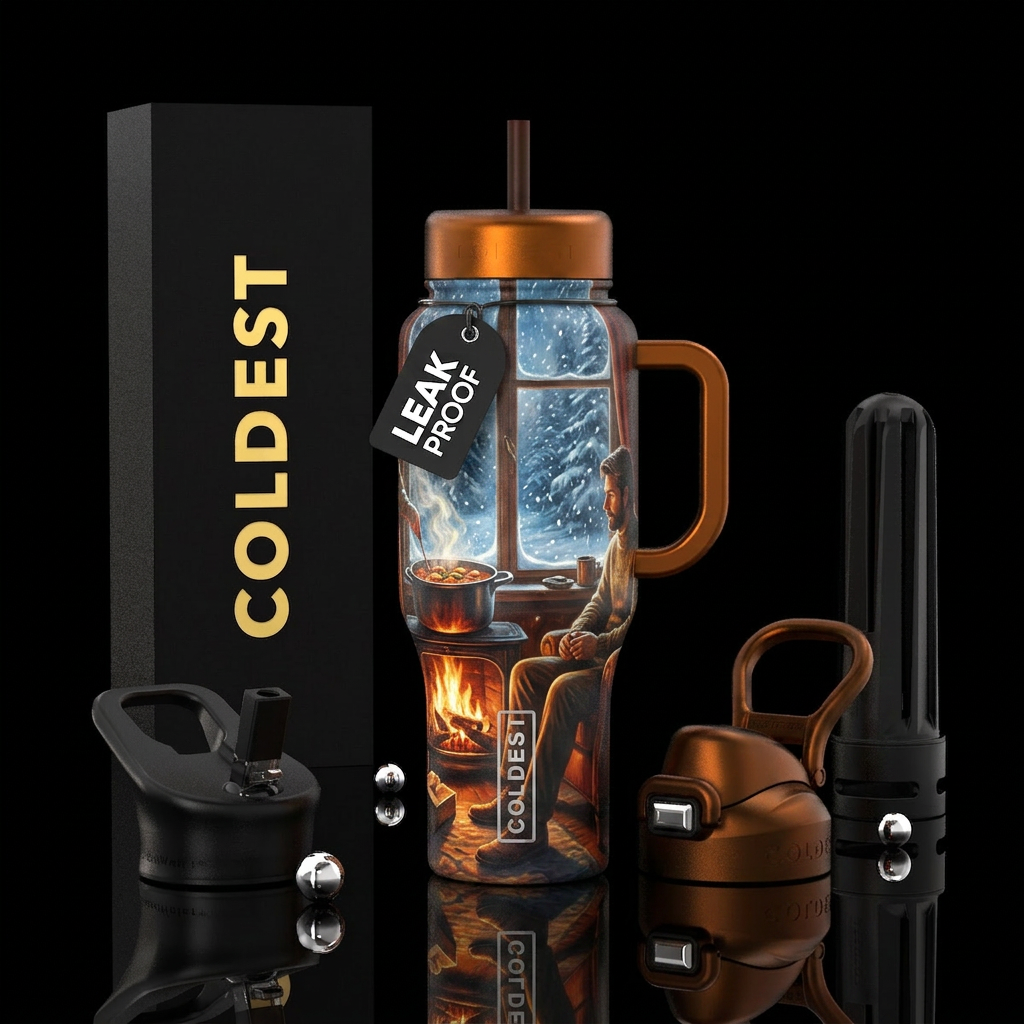 As the storm blows. Man is sitting in chair watchi... water bottle design