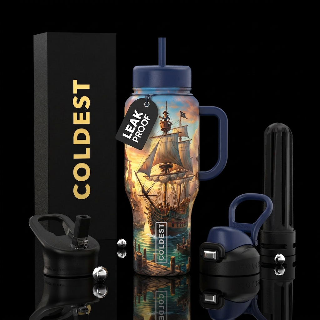 A tall ship coming into Port. First mate in the cr... water bottle design