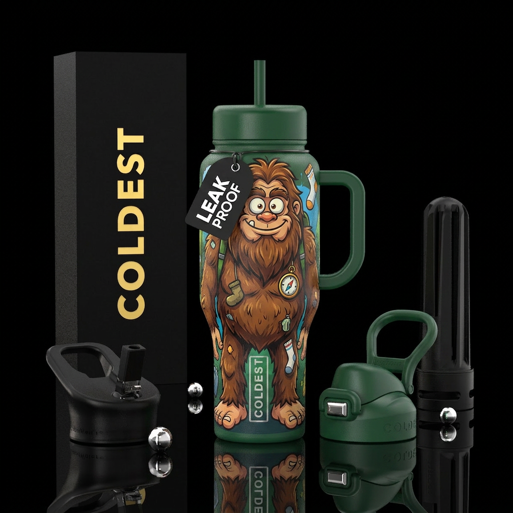 Tumbler is a funny cartoon version of bigfoot water bottle design