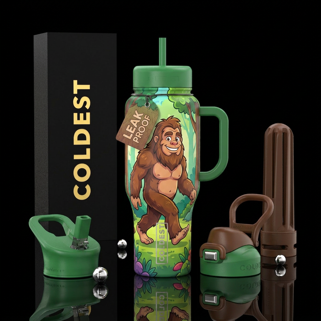 Tumbler is a funny cartoon version of bigfoot water bottle design