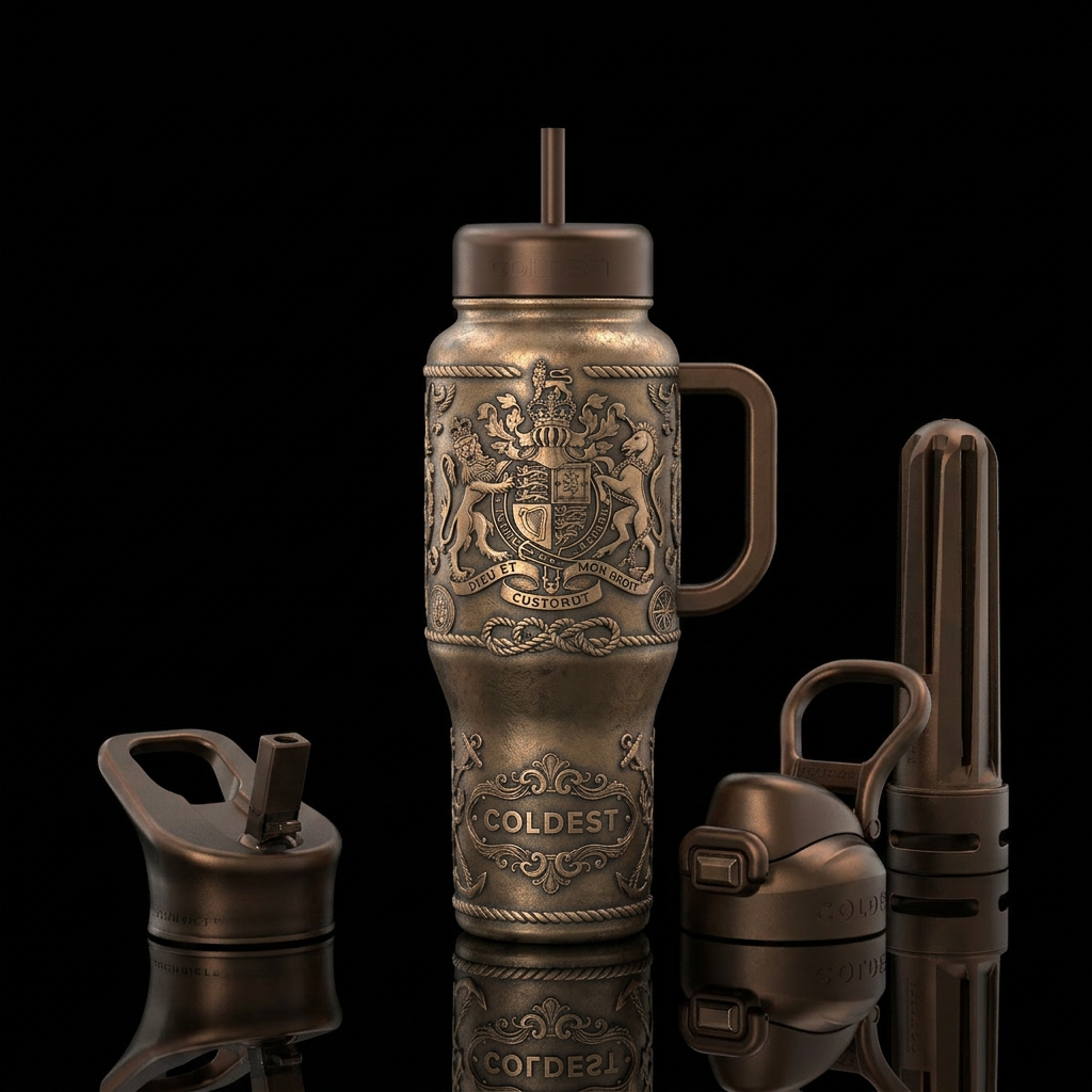 Tumbler is a bronze naval cannon with British nava... water bottle design