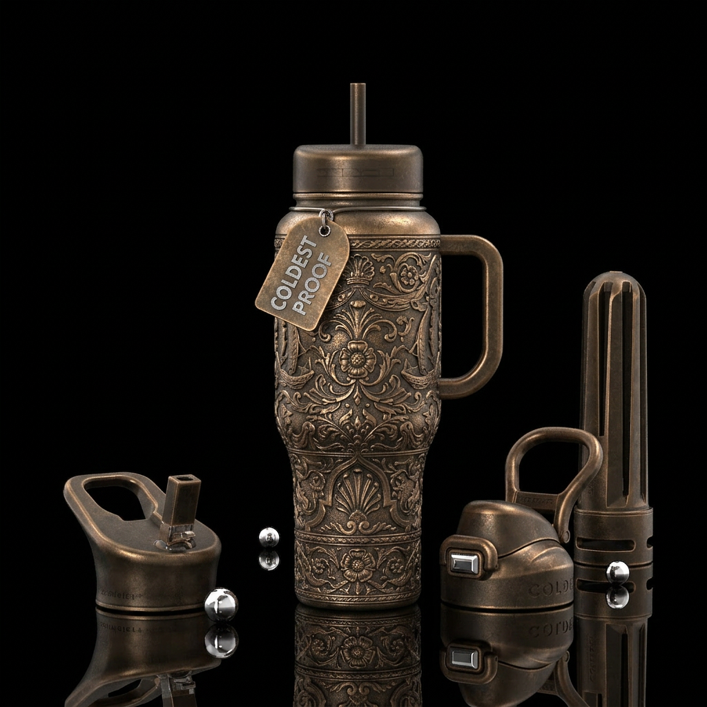 Tumbler is a bronze naval cannon with British nava... water bottle design