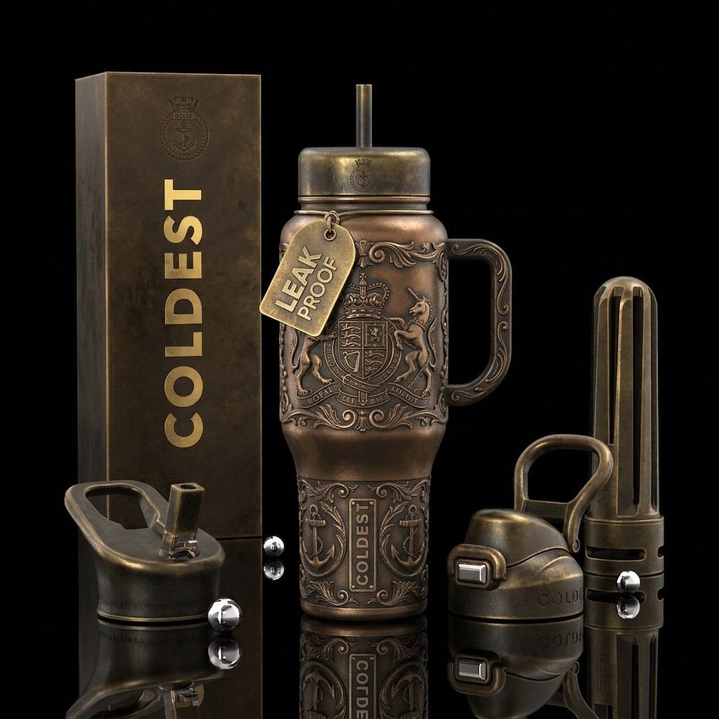 Tumbler is a bronze naval cannon with British nava... water bottle design
