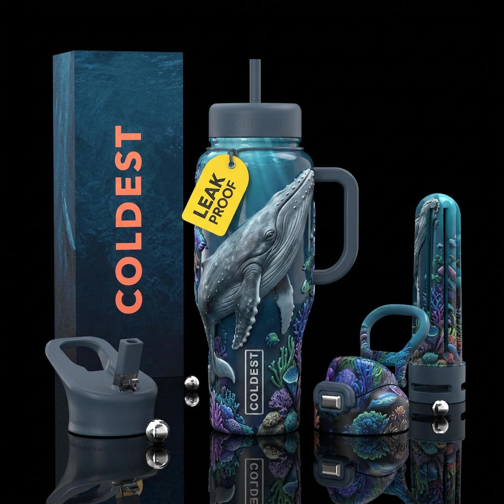 Grey whale in the ocean water bottle design