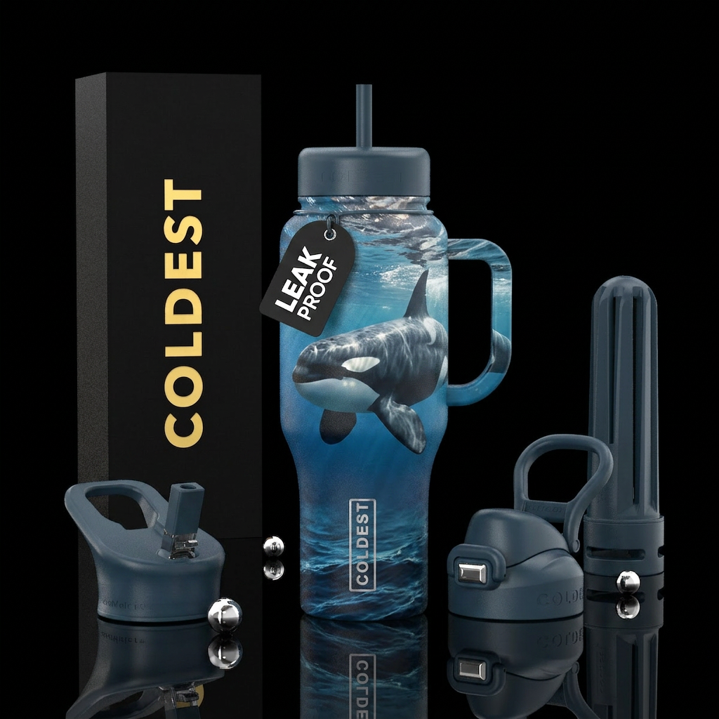 Grey whale in the ocean water bottle design