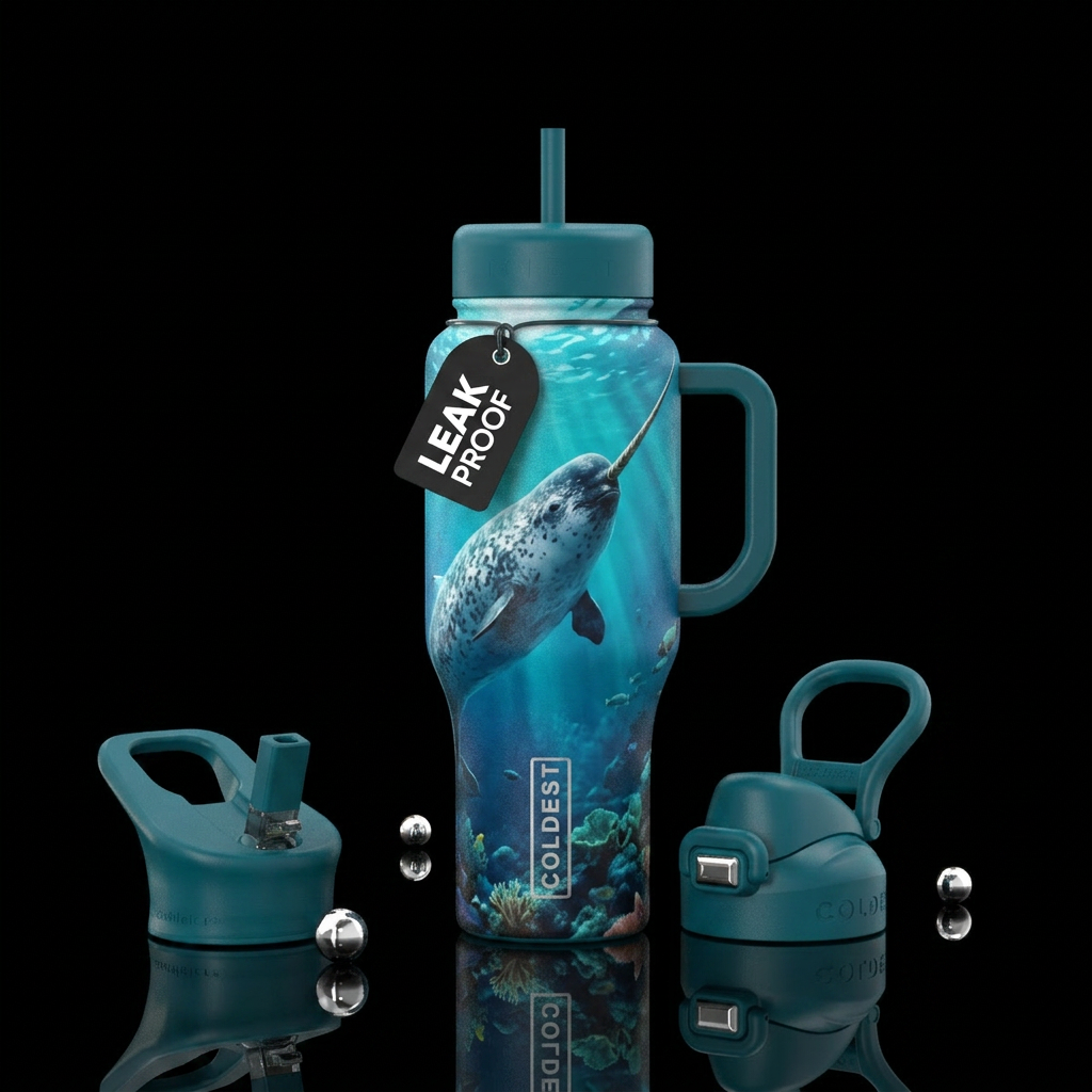 Narwhal in ocean water bottle design