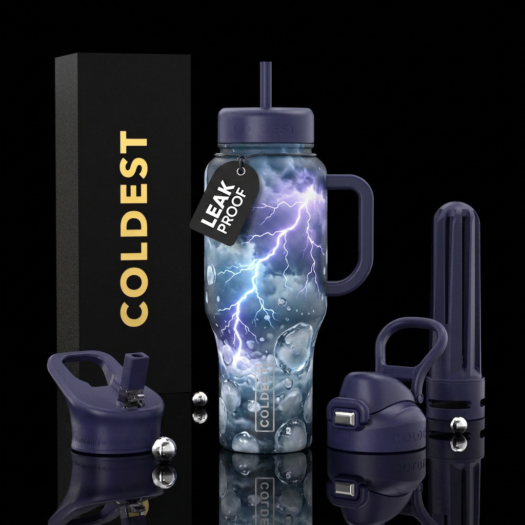 Hail storm with glowy lightning water bottle design