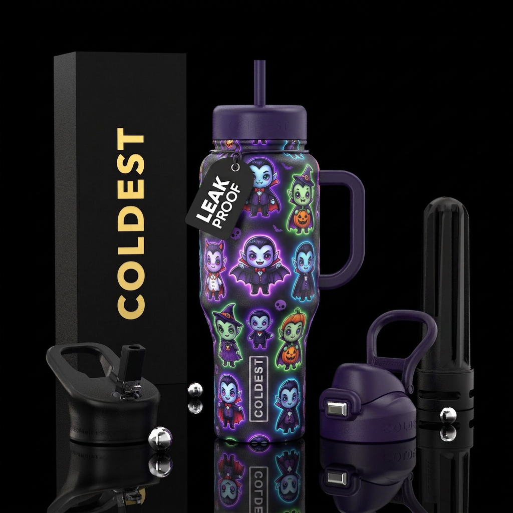 Glowy baby vampires dressed up for halloween water bottle design