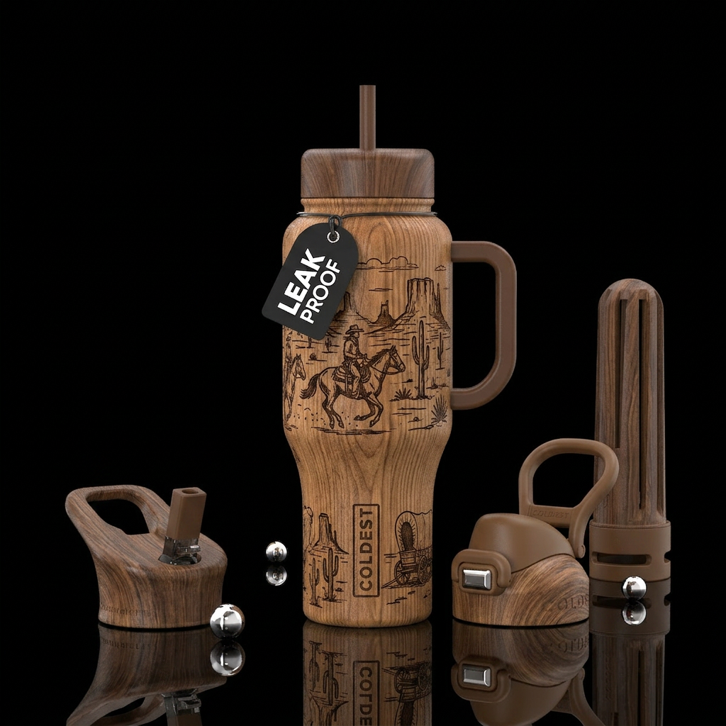Textured  woodgrain tumbler with wood burned wild ... water bottle design
