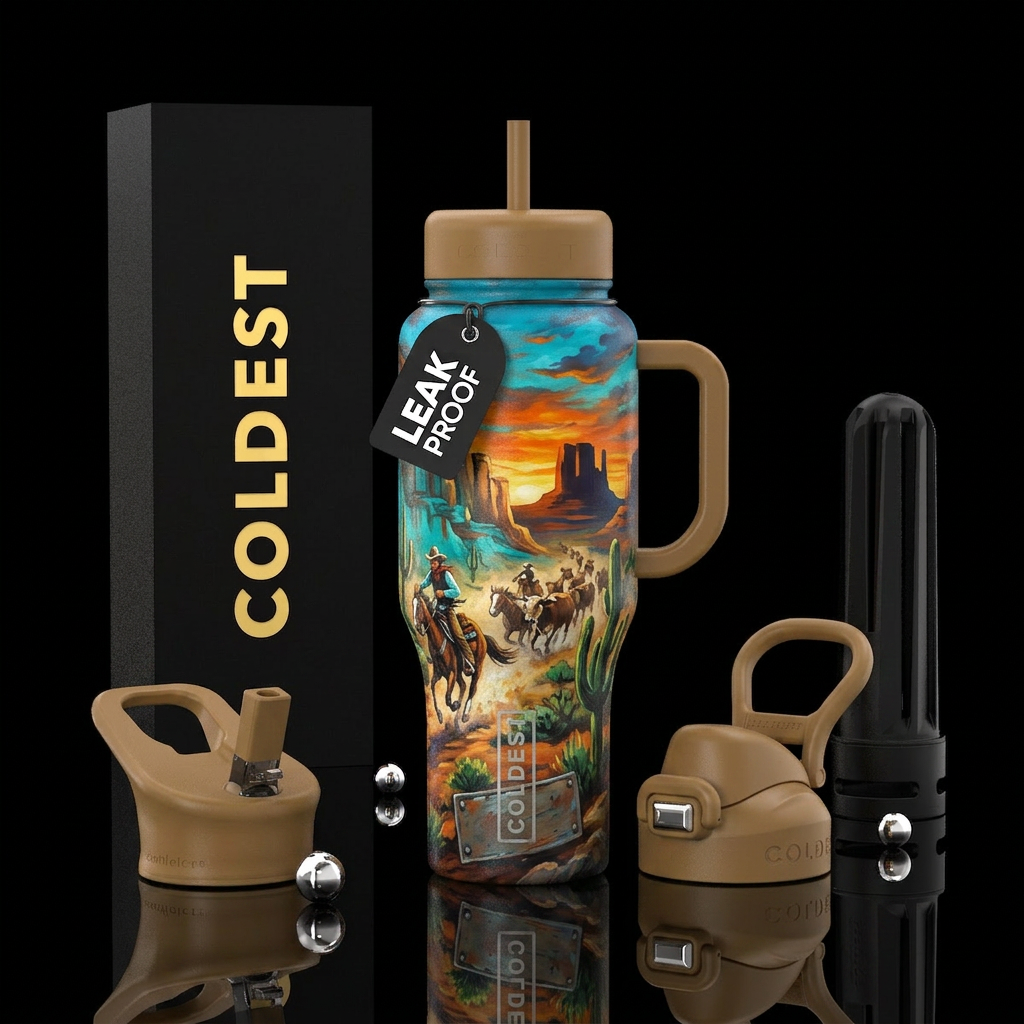 Wild west painting water bottle design