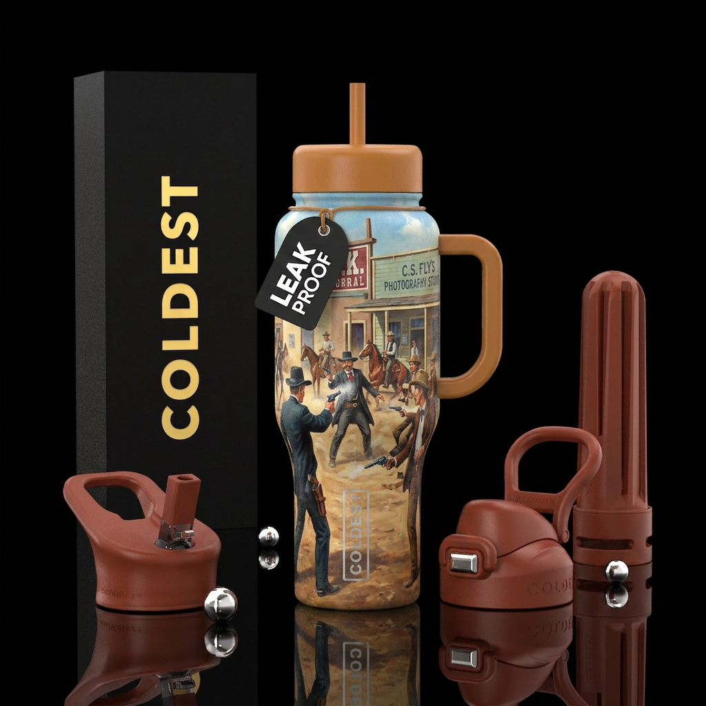 Painting of the gunfight at ok corral water bottle design