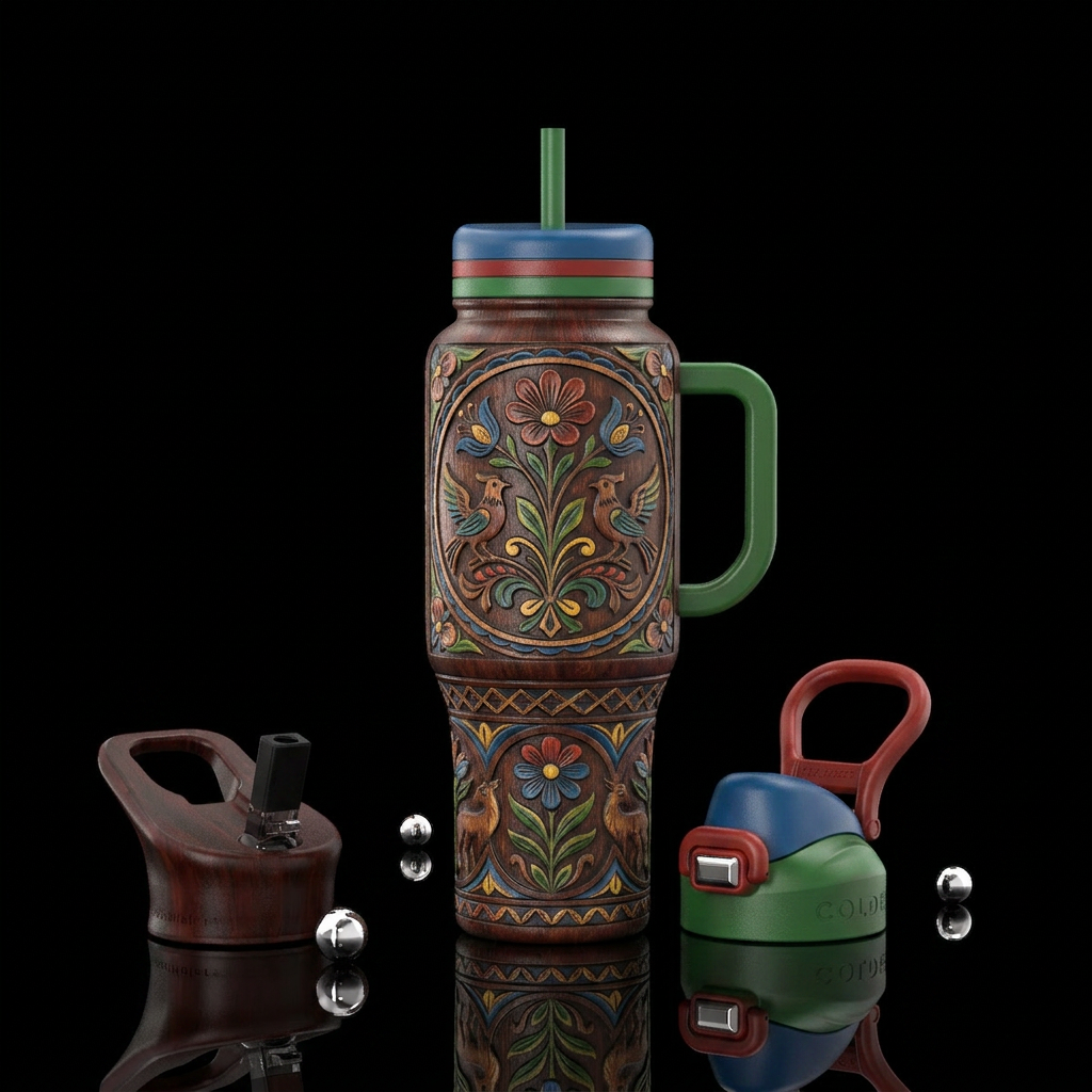 Tumbler is inspired by early German furniture water bottle design