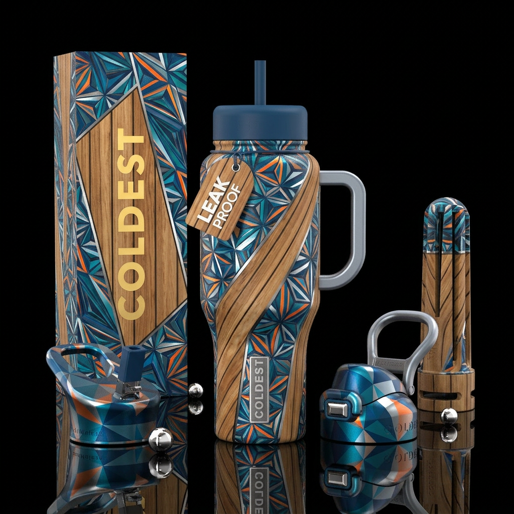 Tumbler is inspired by the teak and geometric patt... water bottle design