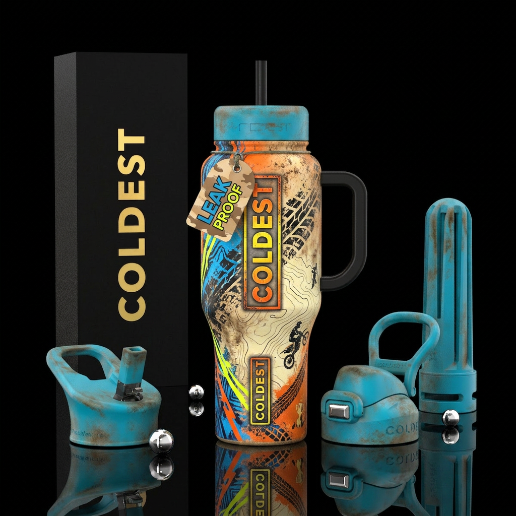 Tumbler is inspired by baja 1000 racing water bottle design