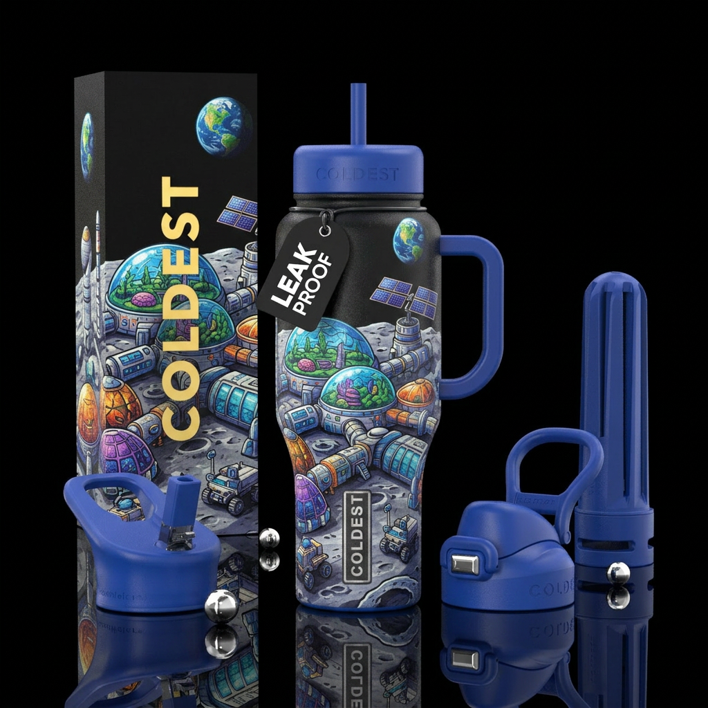 Tumbler is inspired by lunar colonization water bottle design