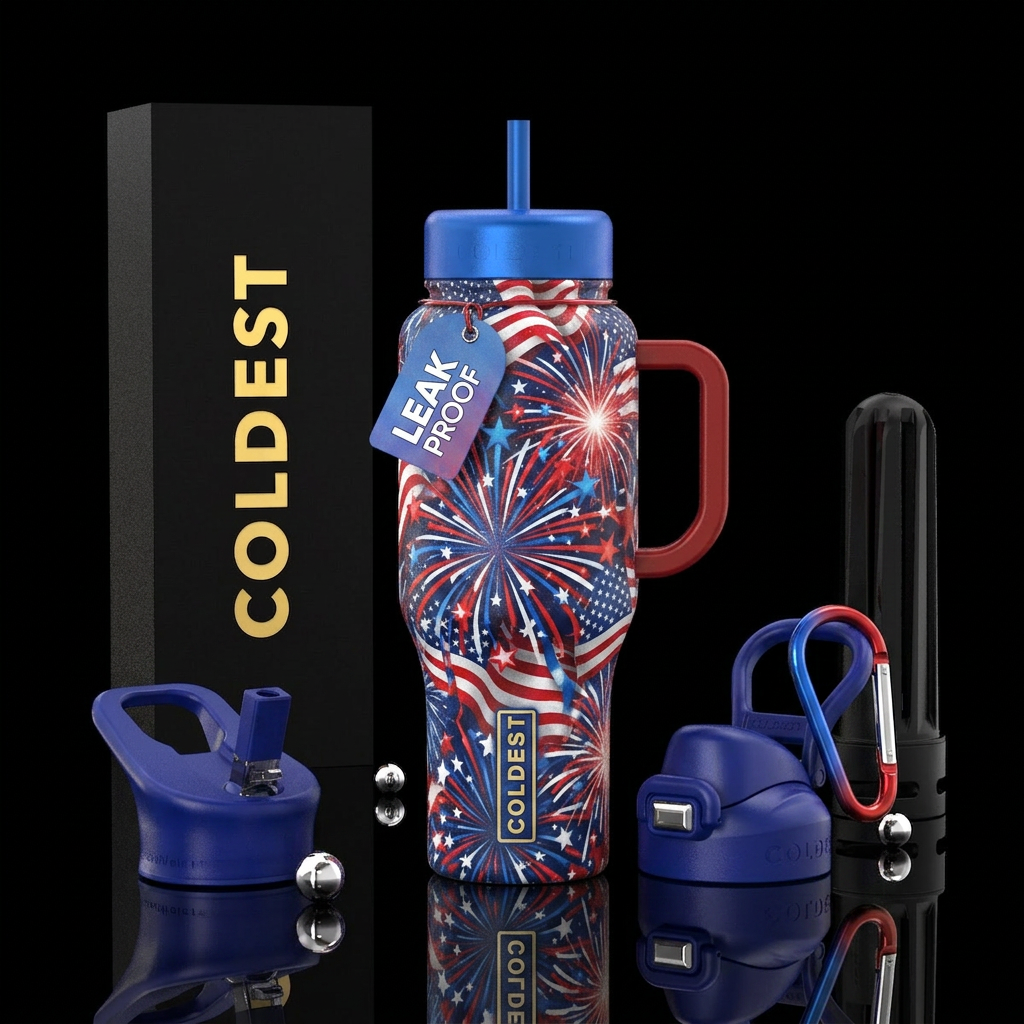 Tumbler is inspired by 4th of July celebrations water bottle design