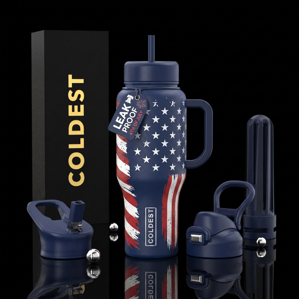 Tumbler is inspired by 4th of July celebrations water bottle design