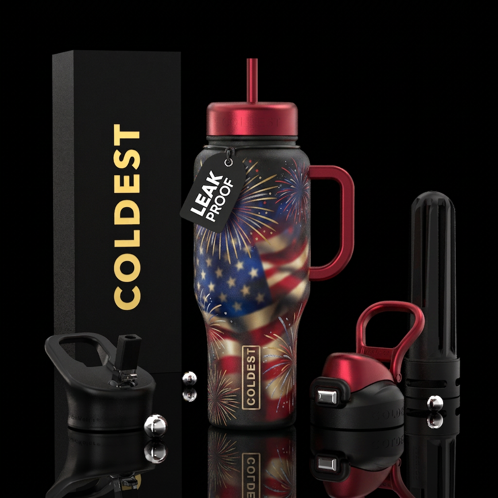 Tumbler is inspired by 4th of July celebrations water bottle design
