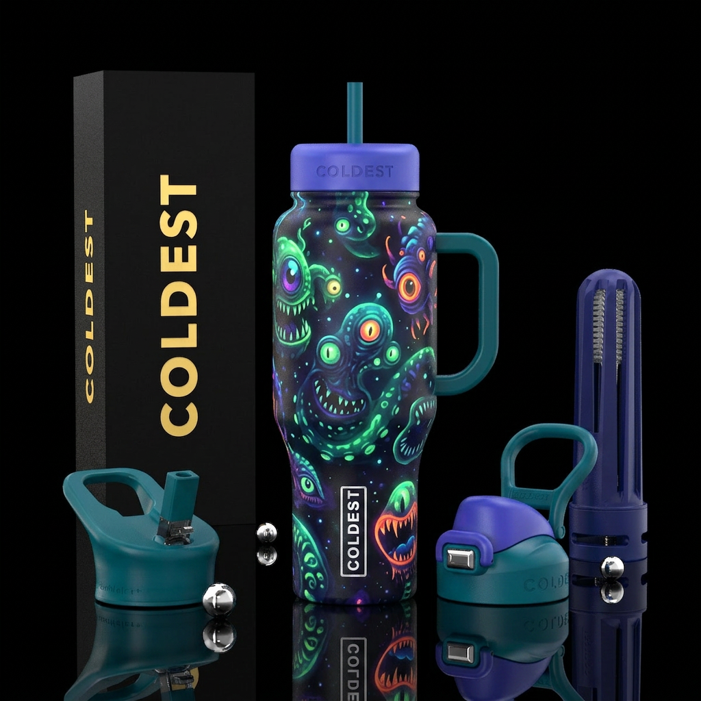 Tumbler inspired by glowy versions of space monste... water bottle design