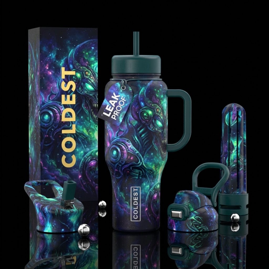 Tumbler inspired by glowy versions of space monste... water bottle design